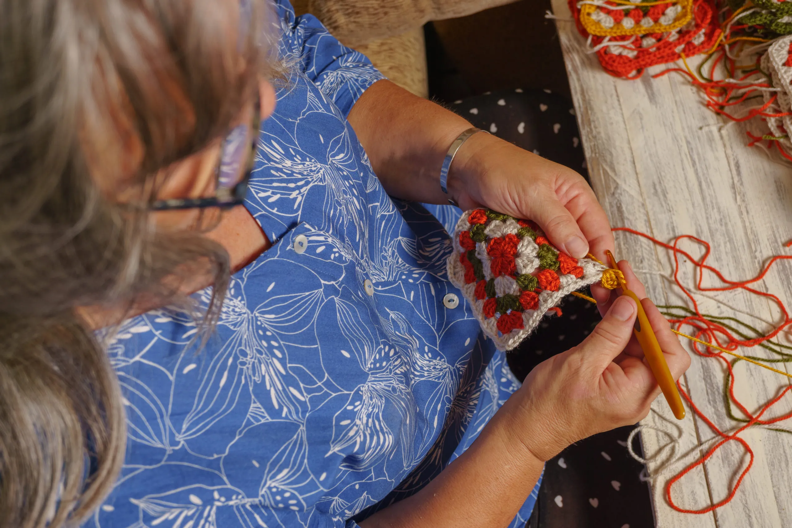 Woman crocheting